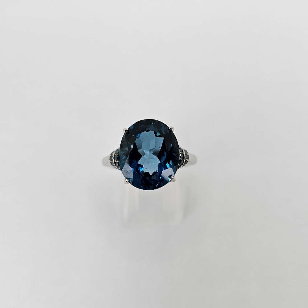 Natural 8.26 Carat London Blue Topaz & Blue Diamond Ring Sterling Silver Sz 7.5! - Picture 6 of 13